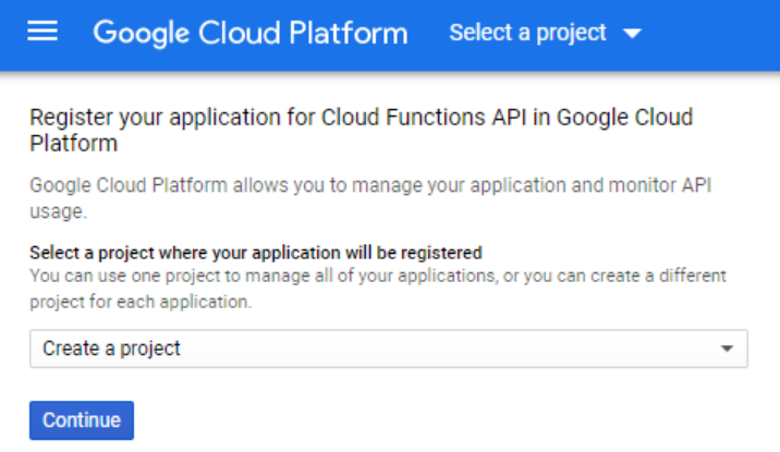 On this Google Cloud Platform page you can select a porject or create a project where your application will be registered